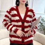 ژاکت بافت جلو دکمه راه راه - تصویر 2